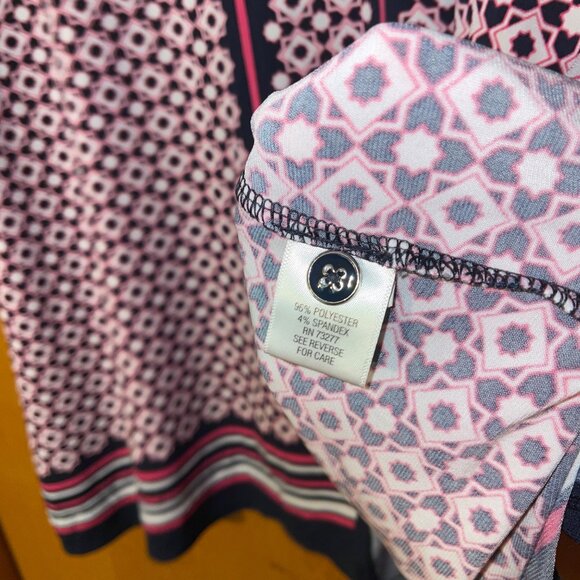Croft & Barrow Womens 3X Geometric Print Tunic Top Button Detail Navy Pink - Picture 5 of 6